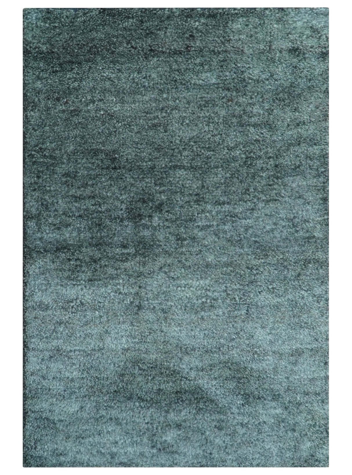 Custom Made Contemporary Solid Plush Steel Blue Hand Knotted Wool Rug