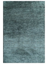 Custom Made Contemporary Solid Plush Steel Blue Hand Knotted Wool Rug