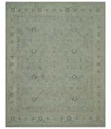 Custom Made Distress Finished Beige, Silver and Charcoal Traditional Wool Rug