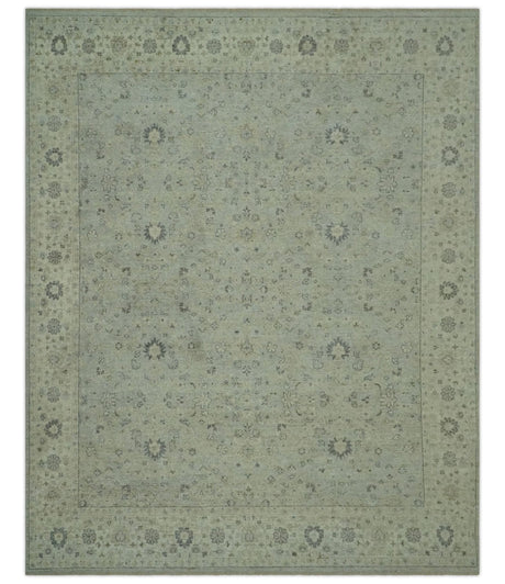 Custom Made Distress Finished Beige, Silver and Charcoal Traditional Wool Rug
