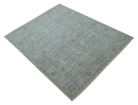Custom Made Distressed Silver Blue Traditional Hand knotted Wool Area Rug