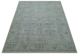 Custom Made Distressed Silver Blue Traditional Hand knotted Wool Area Rug