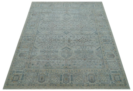 Custom Made Distressed Silver Blue Traditional Hand knotted Wool Area Rug