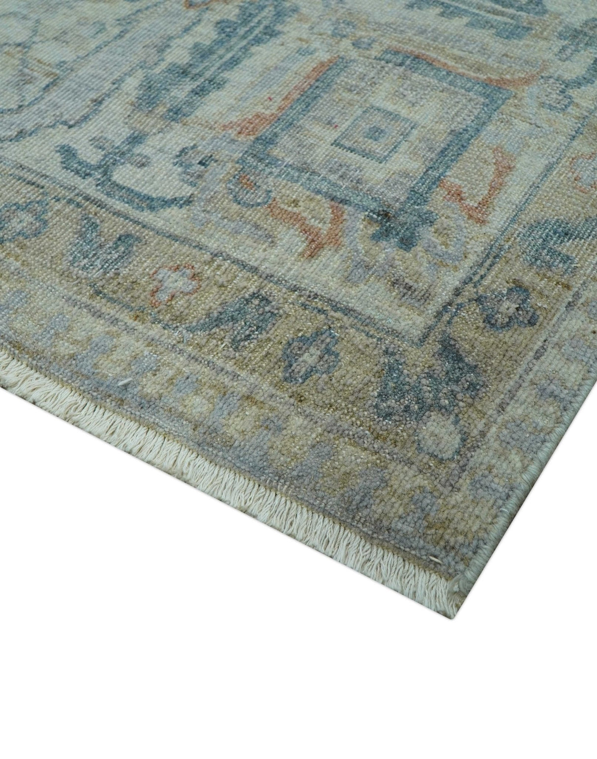 Custom Made Distressed Silver Blue Traditional Hand knotted Wool Area Rug