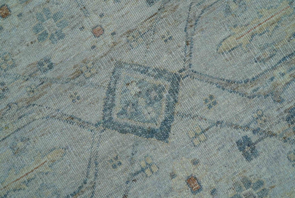Custom Made Distressed Silver Blue Traditional Hand knotted Wool Area Rug