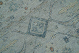 Custom Made Distressed Silver Blue Traditional Hand knotted Wool Area Rug