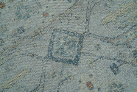 Custom Made Distressed Silver Blue Traditional Hand knotted Wool Area Rug
