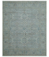 Custom Made Distressed Silver Blue Traditional Hand knotted Wool Area Rug