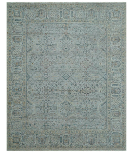 Custom Made Distressed Silver Blue Traditional Hand knotted Wool Area Rug