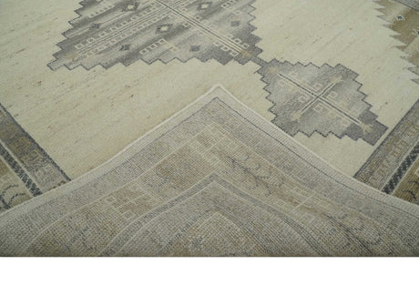 Custom Made Earthy Hand Knotted Ivory, Charcoal and Beige Wool Area Rug