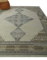 Custom Made Earthy Hand Knotted Ivory, Charcoal and Beige Wool Area Rug-Area Rug-Parc Decor