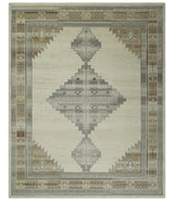 Custom Made Earthy Hand Knotted Ivory, Charcoal and Beige Wool Area Rug-Area Rug-Parc Decor