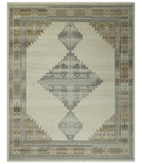 Custom Made Earthy Hand Knotted Ivory, Charcoal and Beige Wool Area Rug