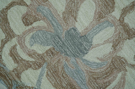Custom Made Elegant Blue, Ivory and Olive Floral Design Hand Tufted wool Rug