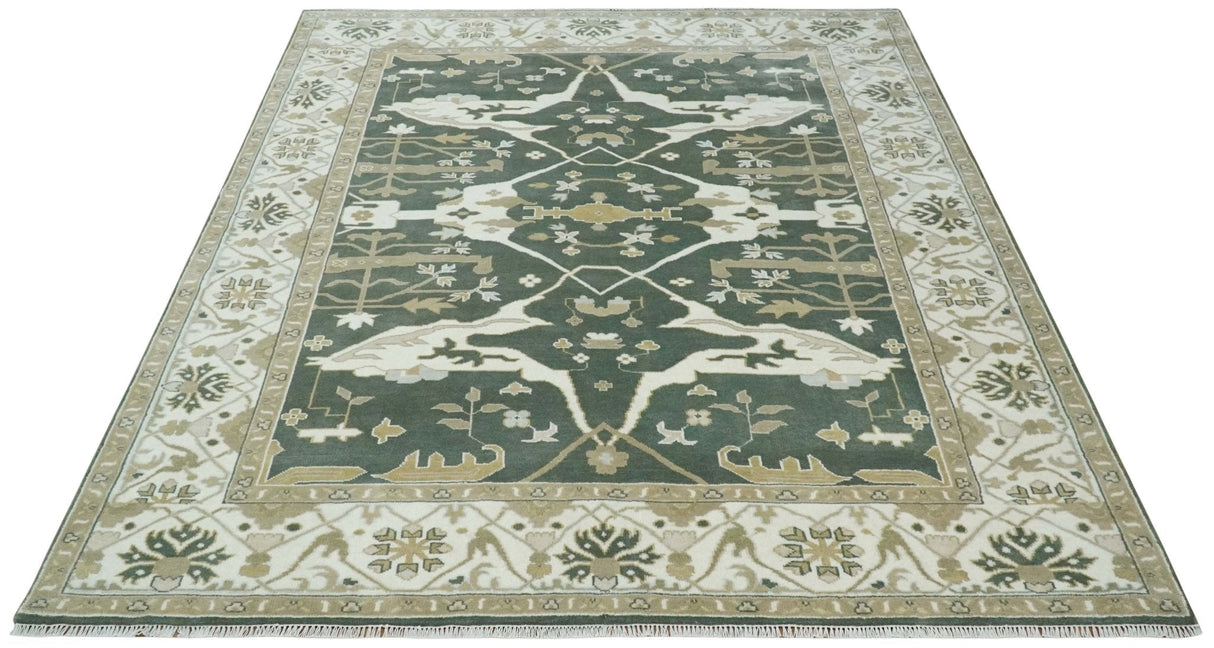 Custom Made Emerald Green Fine Hand knotted Wool Traditional Oushak Area Rug