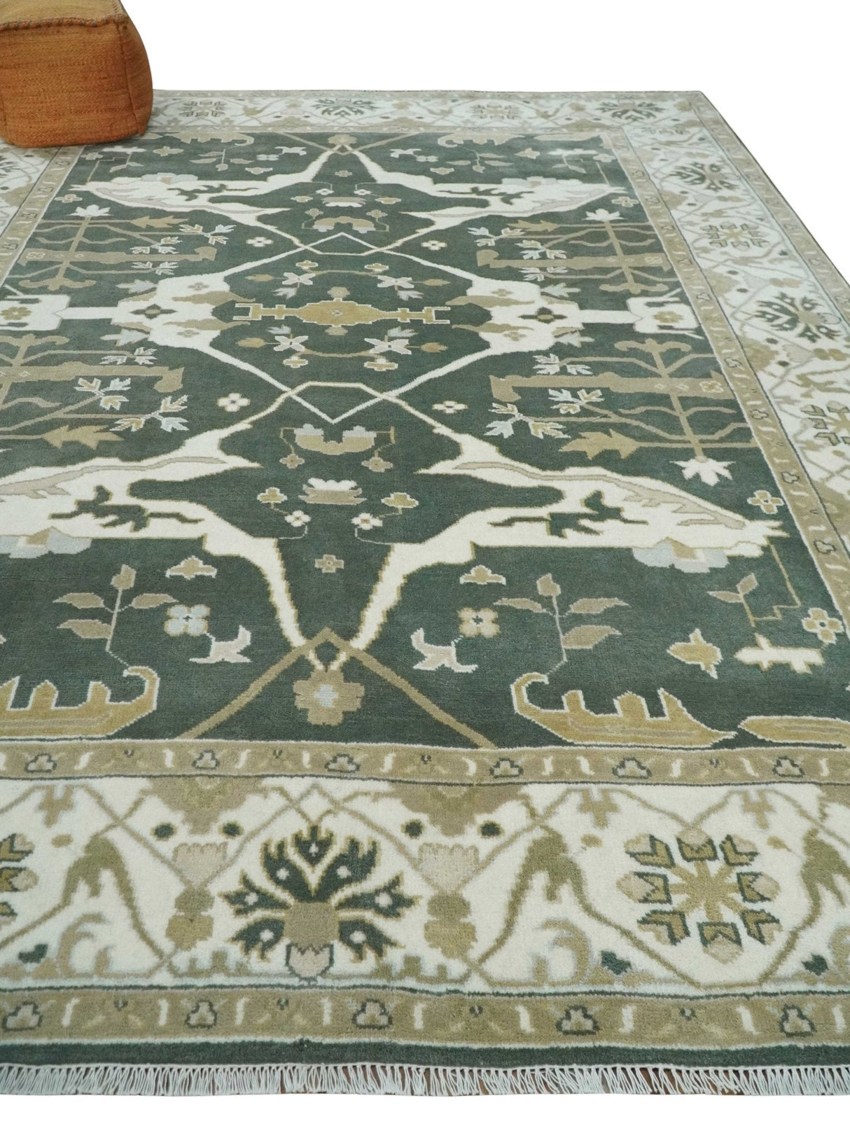 Custom Made Emerald Green Fine Hand knotted Wool Traditional Oushak Area Rug