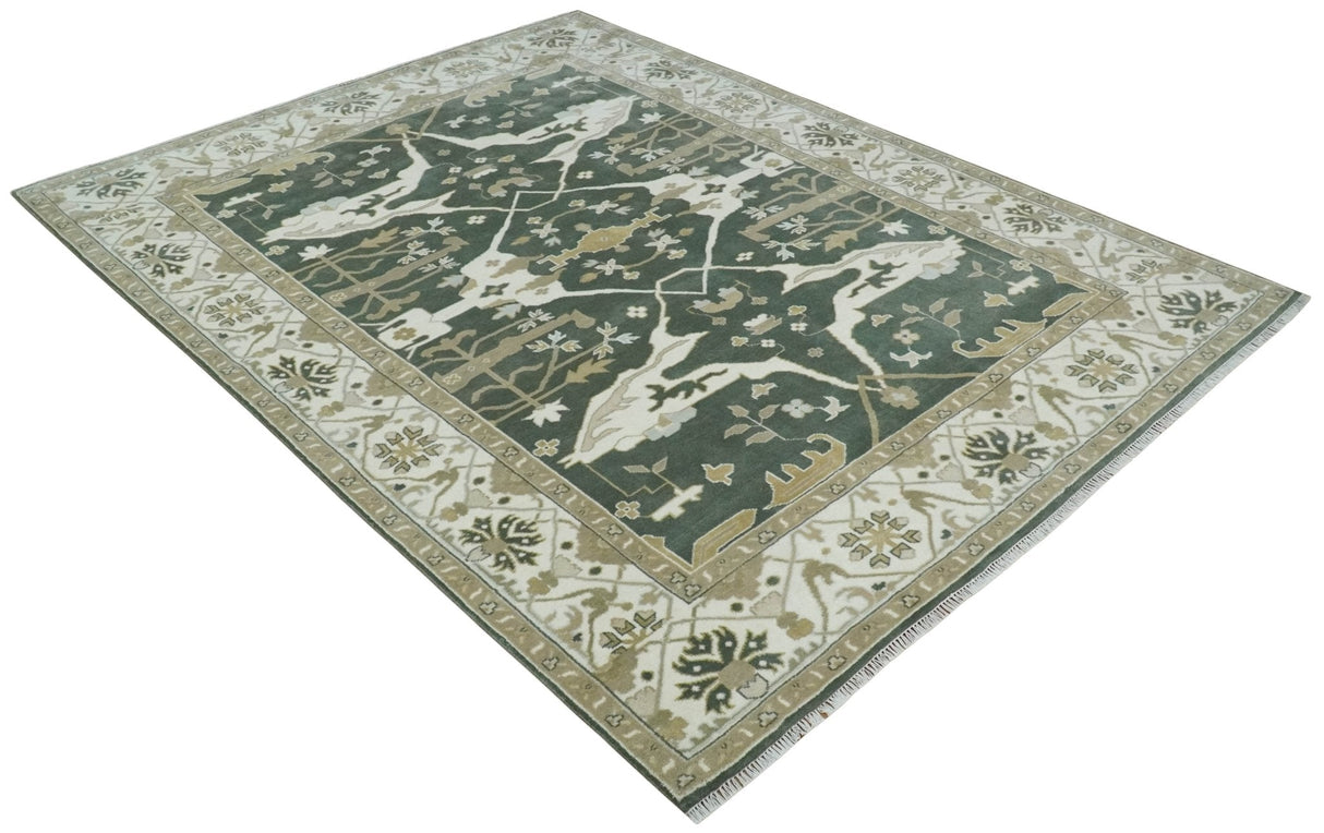 Custom Made Emerald Green Fine Hand knotted Wool Traditional Oushak Area Rug