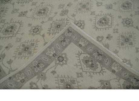 Custom Made Fine Hand Knotted Ivory and Charcoal Style Hand knotted Wool Area Rug