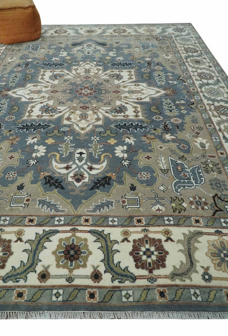 Custom Made Fine Knots Hand Knotted Ivory, Taupe and Olive Traditional Wool Rug
