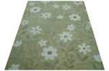 Custom Made Floral Olive Green Hand Tufted Wool Area Rug