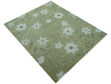 Custom Made Floral Olive Green Hand Tufted Wool Area Rug