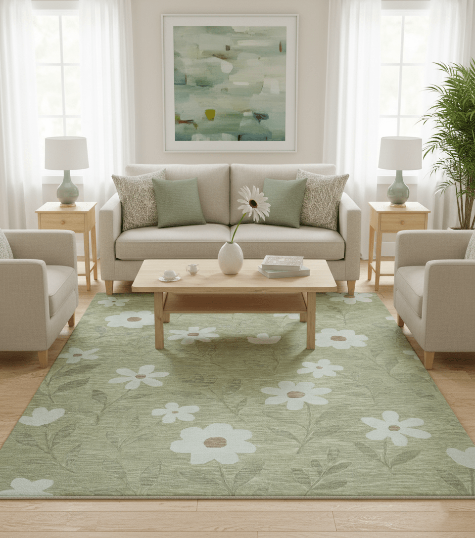 Custom Made Floral Olive Green Hand Tufted Wool Area Rug