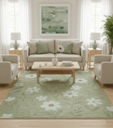 Custom Made Floral Olive Green Hand Tufted Wool Area Rug