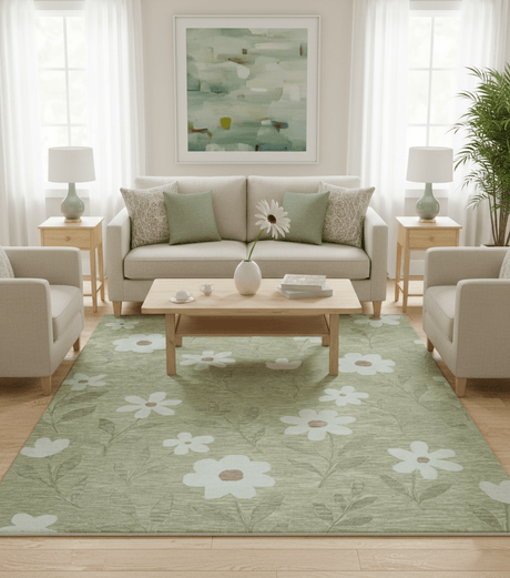 Custom Made Floral Olive Green Hand Tufted Wool Area Rug