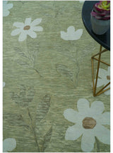 Custom Made Floral Olive Green Hand Tufted Wool Area Rug
