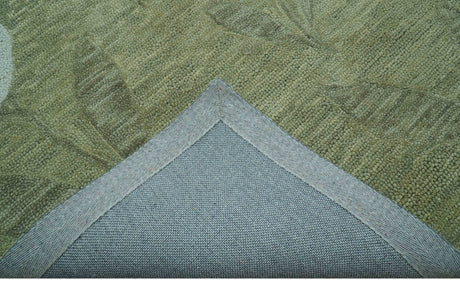 Custom Made Floral Olive Green Hand Tufted Wool Area Rug