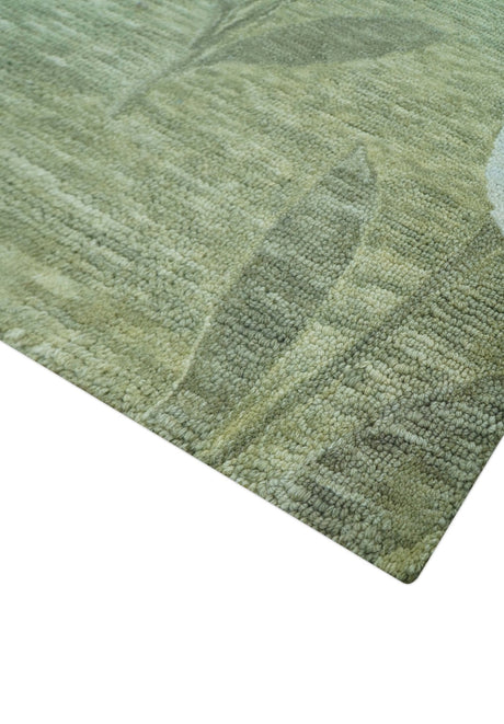 Custom Made Floral Olive Green Hand Tufted Wool Area Rug