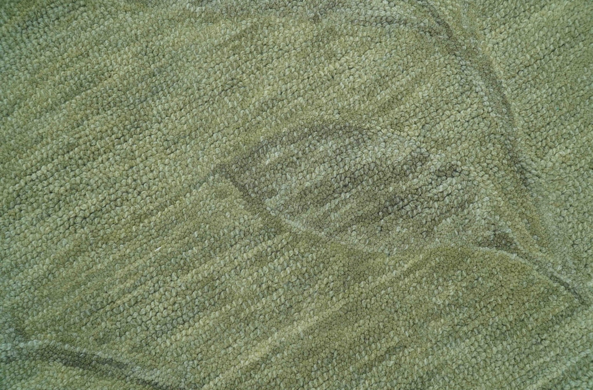 Custom Made Floral Olive Green Hand Tufted Wool Area Rug