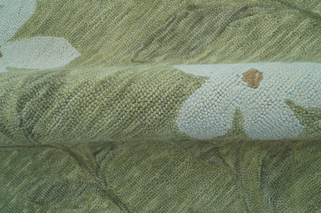 Custom Made Floral Olive Green Hand Tufted Wool Area Rug