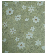 Custom Made Floral Olive Green Hand Tufted Wool Area Rug