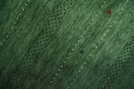 Custom Made Geometrical Stripes Design Green, Ivory and Charcoal wool Area Rug