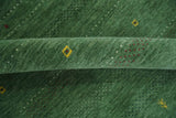 Custom Made Geometrical Stripes Design Green, Ivory and Charcoal wool Area Rug
