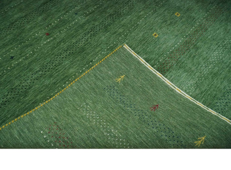 Custom Made Geometrical Stripes Design Green, Ivory and Charcoal wool Area Rug