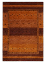 Custom Made geometrical Stripes Design Rust and Brown Hand loom wool Area Rug