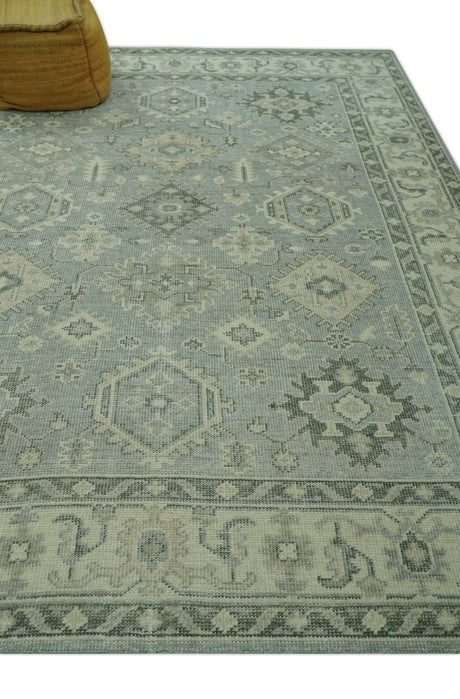 Custom Made Gray And Ivory Traditional Turkish Design Hand knotted Wool Area Rug