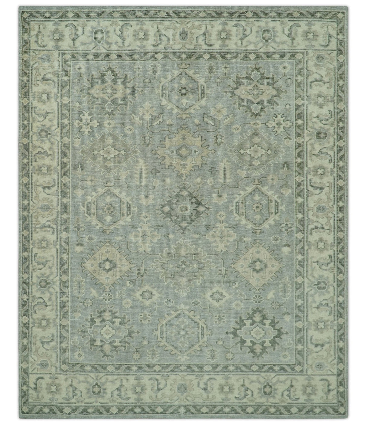 Custom Made Gray And Ivory Traditional Turkish Design Hand knotted Wool Area Rug