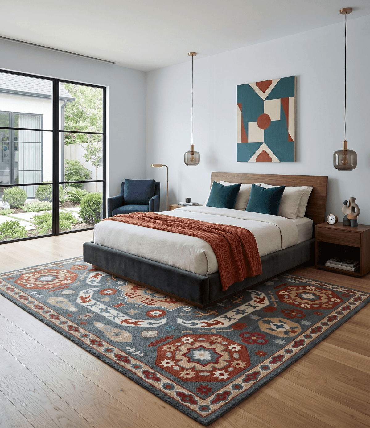 Custom Made Gray, Rust and Peach Traditional Medallion Mamluk Design wool Rug