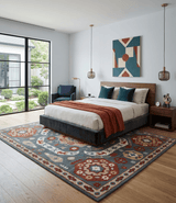 Custom Made Gray, Rust and Peach Traditional Medallion Mamluk Design wool Rug