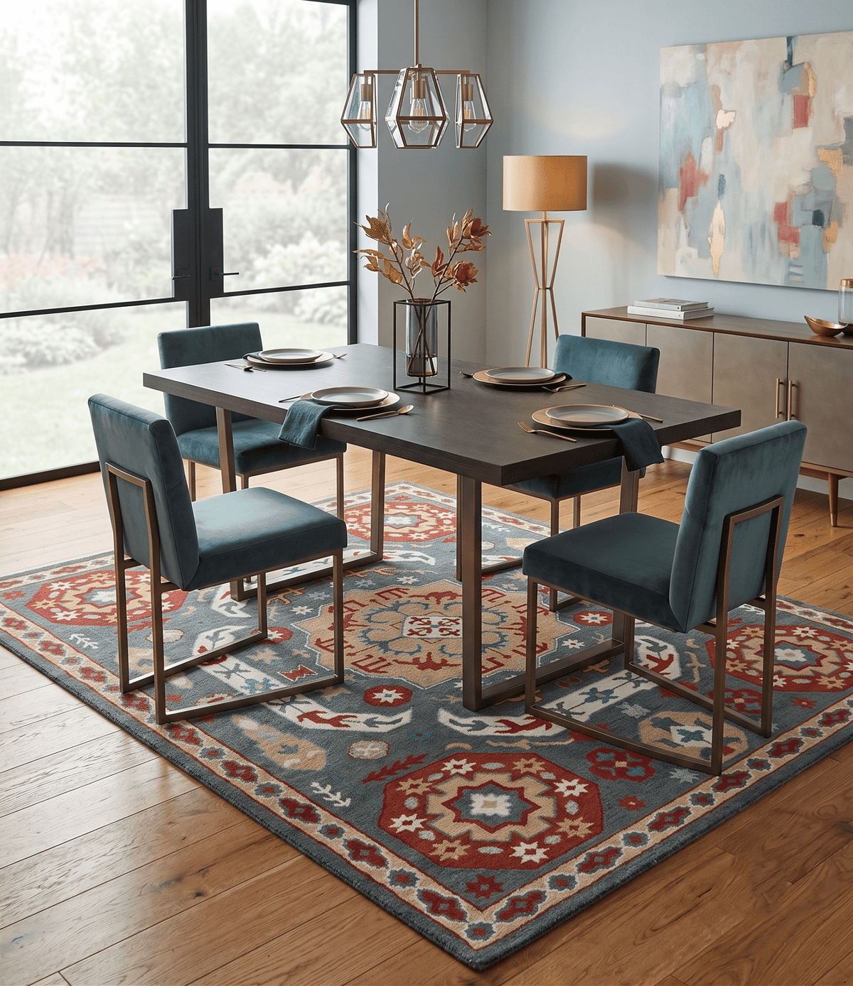 Custom Made Gray, Rust and Peach Traditional Medallion Mamluk Design wool Rug