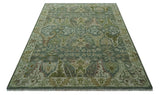 Custom Made Gray, Silver and Green Hand Knotted Traditional Large Design wool area rug