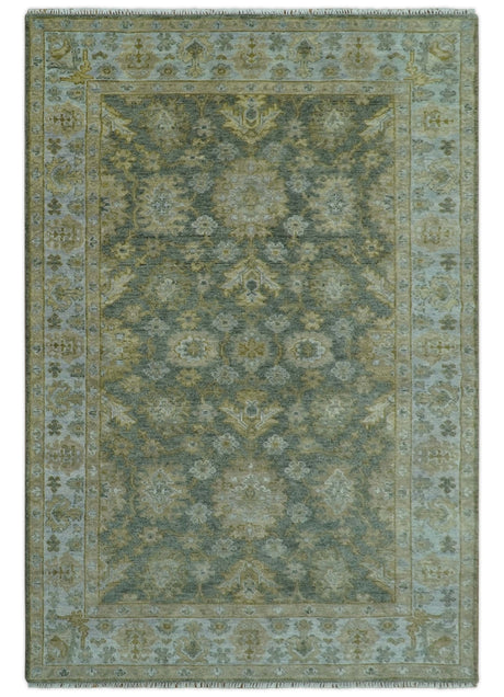 Custom Made Gray, Silver and Olive Hand knotted Traditional Oushak Wool Area Rug