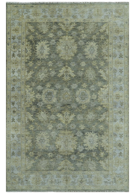 Custom Made Gray, Silver and Olive Hand knotted Traditional Oushak Wool Area Rug
