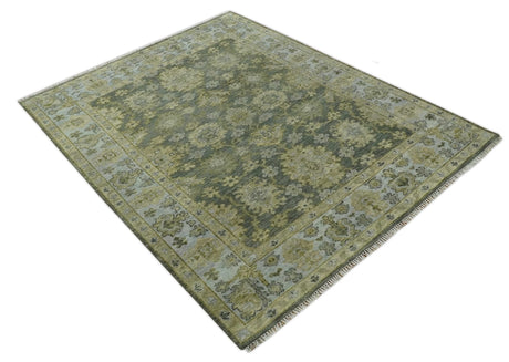 Custom Made Gray, Silver and Olive Hand knotted Traditional Oushak Wool Area Rug