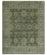 Custom Made Gray, Silver and Olive Hand knotted Traditional Oushak Wool Area Rug