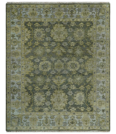 Custom Made Gray, Silver and Olive Hand knotted Traditional Oushak Wool Area Rug