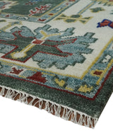 Custom Made Green and Ivory Colorful Hand knotted Traditional Oushak wool Area Rug